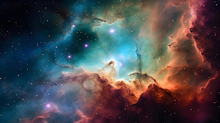 Nebula and galaxies in outer space showing the beauty of space exploration.の素材