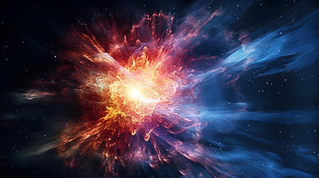 Fiery explosion in space, computer generated abstract background, 3D renderingの素材