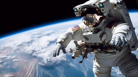 Astronaut spaceman do spacewalk while working for space station in outer space.の素材