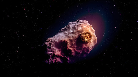 Asteroid in the night starry sky. 3D renderingの素材
