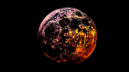 abstract 3d illustration of the planet earth with a glowing coreの素材