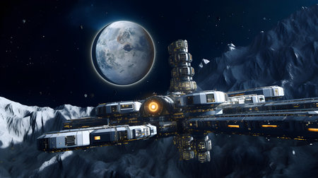 3D CG rendering of space station. 3D CG rendering.の素材