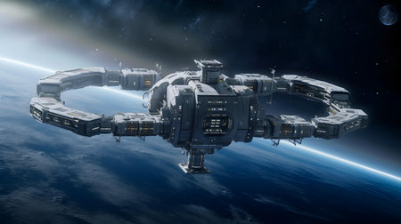 3D CG rendering of space ship. 3D CG rendering.の素材