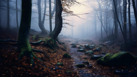Foggy morning in the beech forest, Czech Republic.の素材