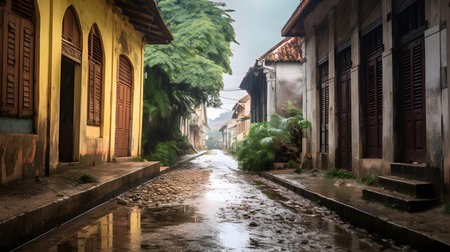 Old street in Hoi An, Vietnam. Hoi An is a city in southern Vietnam.の素材