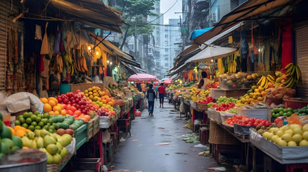 Unidentified people walking in a market in Bangkok, Thailand.の素材