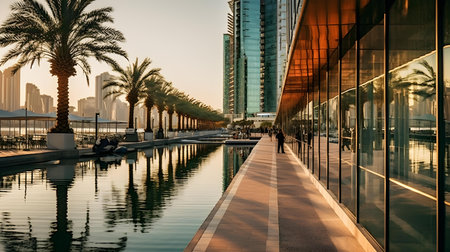 Dubai Marina skyscrapers at sunset, United Arab Emiratesの素材