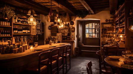 Interior of a restaurant in Prague, Czech Republic. night shotの素材
