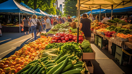 Unidentified people shopping at the farmers market in Barcelona, Spainの素材