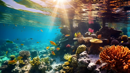 Underwater view of coral reef with tropical fish. Underwater worldの素材