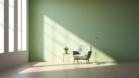 green living room with armchair and table. 3d rendering.の素材