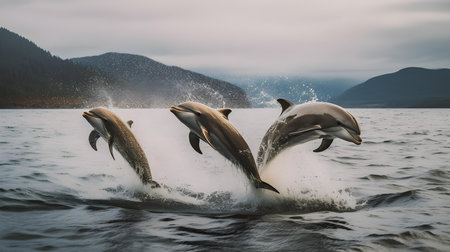 Dolphins jumping out of the water in Alaska. Toned.の素材