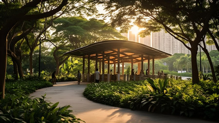 beautiful park in hong kong at sunset,vintage toneの素材