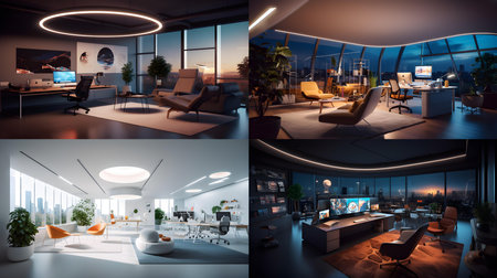 Interior of a modern office. 3D rendering. collageの素材
