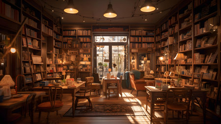 Luxury interior of a library with bookshelves and chairsの素材