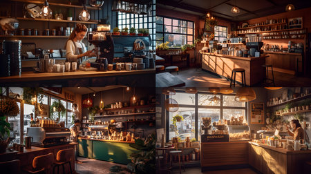 Coffee shop interior. Coffee shop interior. Coffee shop design.の素材