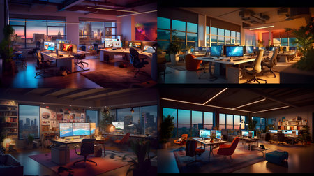 Collage of photos of a modern office interior. 3D renderingの素材
