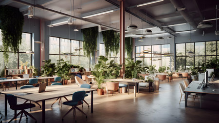 Modern office interior design. 3d rendering mockup toned imageの素材