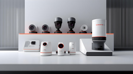 3d rendering of security camera and security camera in exhibition stand.の素材