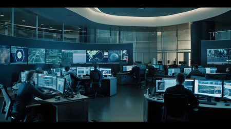 Security guards monitoring modern CCTV cameras in surveillance room. CCTV cameras in surveillance room.の素材