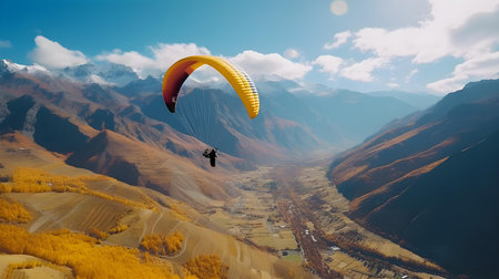Paraglider flying over the valley. 3D rendering.の素材
