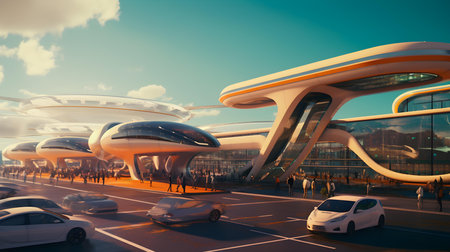 Modern architecture at the airport terminal. Toned image. 3d renderingの素材