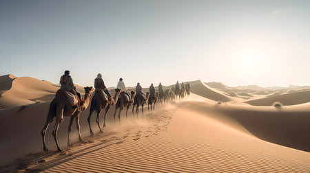 Camel caravan in the Sahara desert, Morocco, Africa, Africaの素材