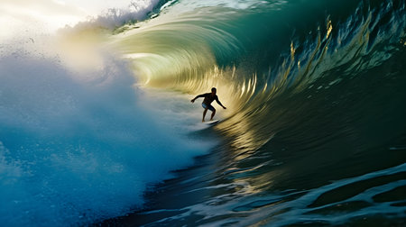 Surfer on Blue Ocean Wave, Bali island, Indonesia.の素材