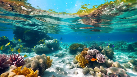 Underwater view of coral reef and tropical fish. Tropical underwater backgroundの素材