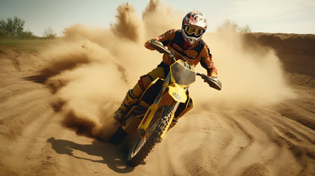 Motocross rider on the race. Extreme motocross racingの素材