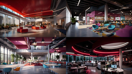 Collage of modern office interior. 3d rendering. Computer digital drawing.の素材
