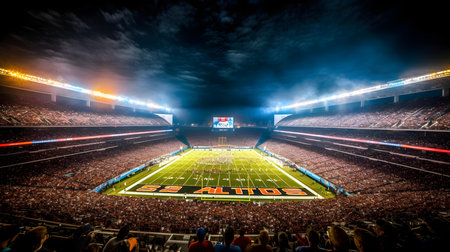 Football stadium at night with lights and fans in the background. night sceneの素材