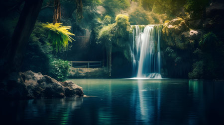 Beautiful waterfall in a tropical forest. Nature background. Toned.の素材