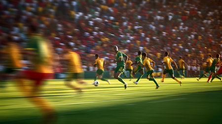 Soccer players in action on the field. Blurred motion.の素材