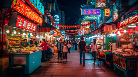 Night view of Chinatown in Kuala Lumpur, Malaysiaの素材