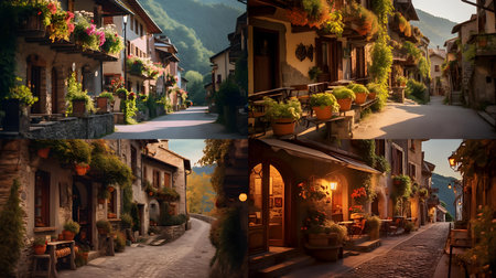 Collage of pictures of the village of Hallstatt in Austriaの素材