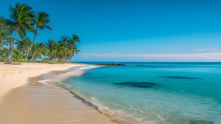 Tropical beach with coconut palm trees and turquoise waterの素材