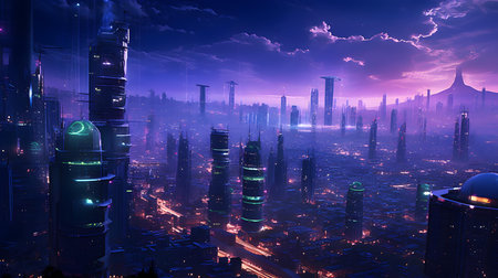 Futuristic city with skyscrapers and high-rise buildingsの素材
