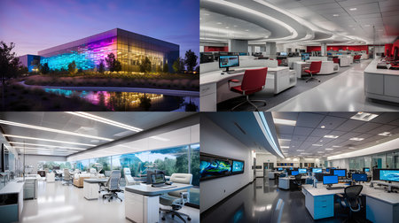 Collage of modern office interior. Workplace and corporate concept.の素材
