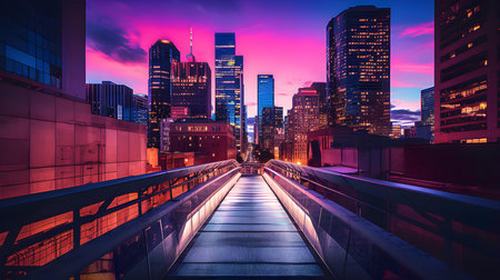 Downtown Los Angeles skyline at sunset, California, United States.の素材