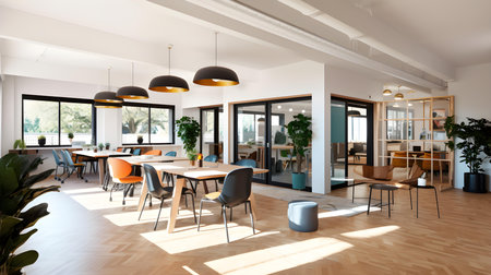 Interior of a modern open space office. 3D renderingの素材