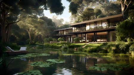 Luxury villa with swimming pool in the middle of the jungleの素材