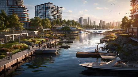 Cityscape of Yokohama at sunset, Japan. 3D renderingの素材