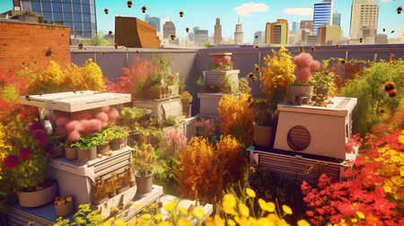 3D render of a fantasy city with flowers in a pot.の素材