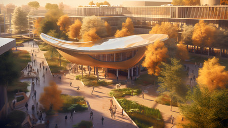 3d render of modern architecture in the park. Futuristic cityの素材