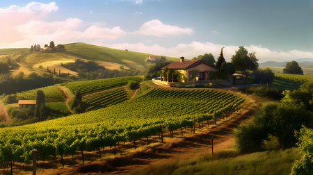 Rural landscape in Tuscany, Italy, with vineyardの素材