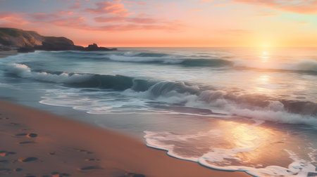 Sunset over the sea. 3D render of a seascape.の素材