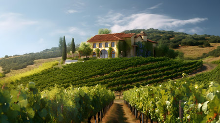 Vineyard in Tuscany, Italy. 3d renderingの素材