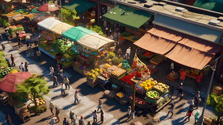 Top view of a street food market in Kuala Lumpur.の素材