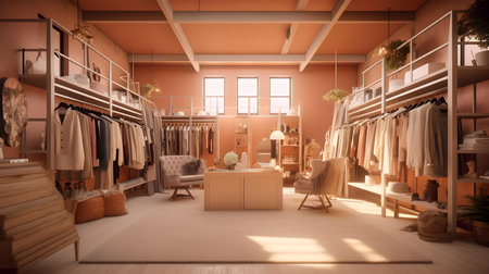 Clothing store interior. Clothes shop. 3d rendering.の素材